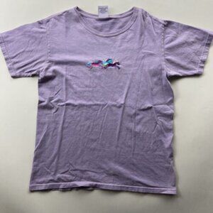 Vintage Ladies Medium Lavender T Shirt Embroidered Running Horses